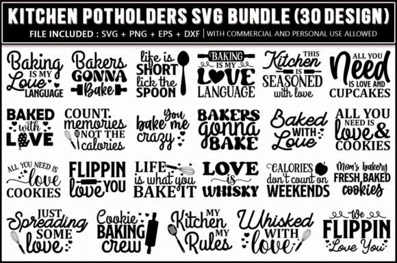 Kitchen Potholders SVG Bundle: Crafts & Graphics
